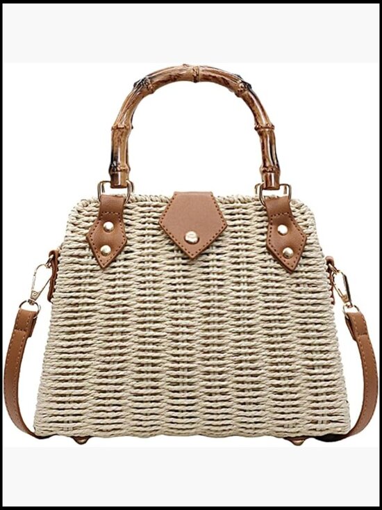 Handbags - Straw Tote Bag Woven Crossbody Shoulder Handbag Beach Summer Vacation Vintage